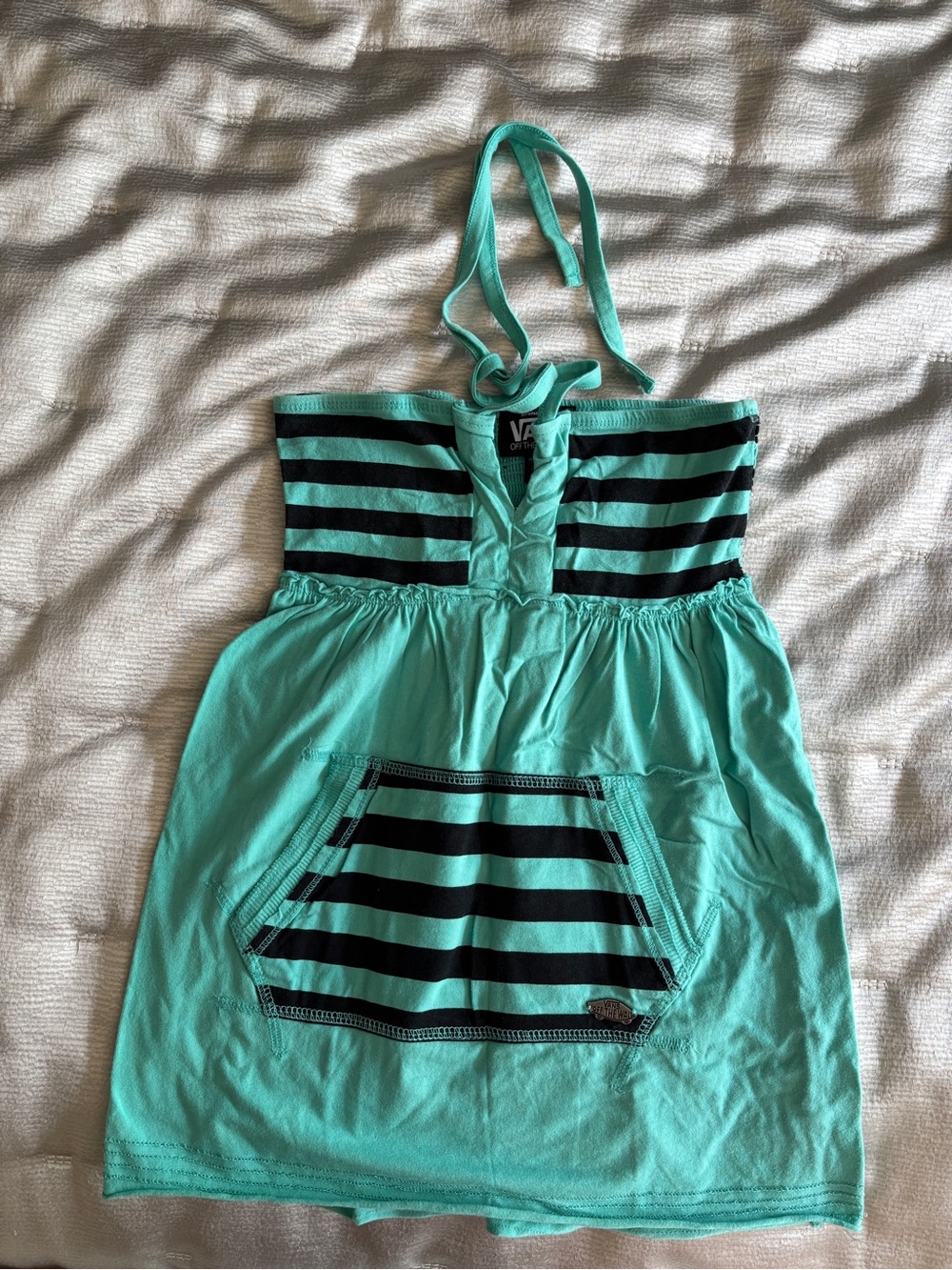 Vans Aqua & Black Striped Halter One-Piece Bodysuit
